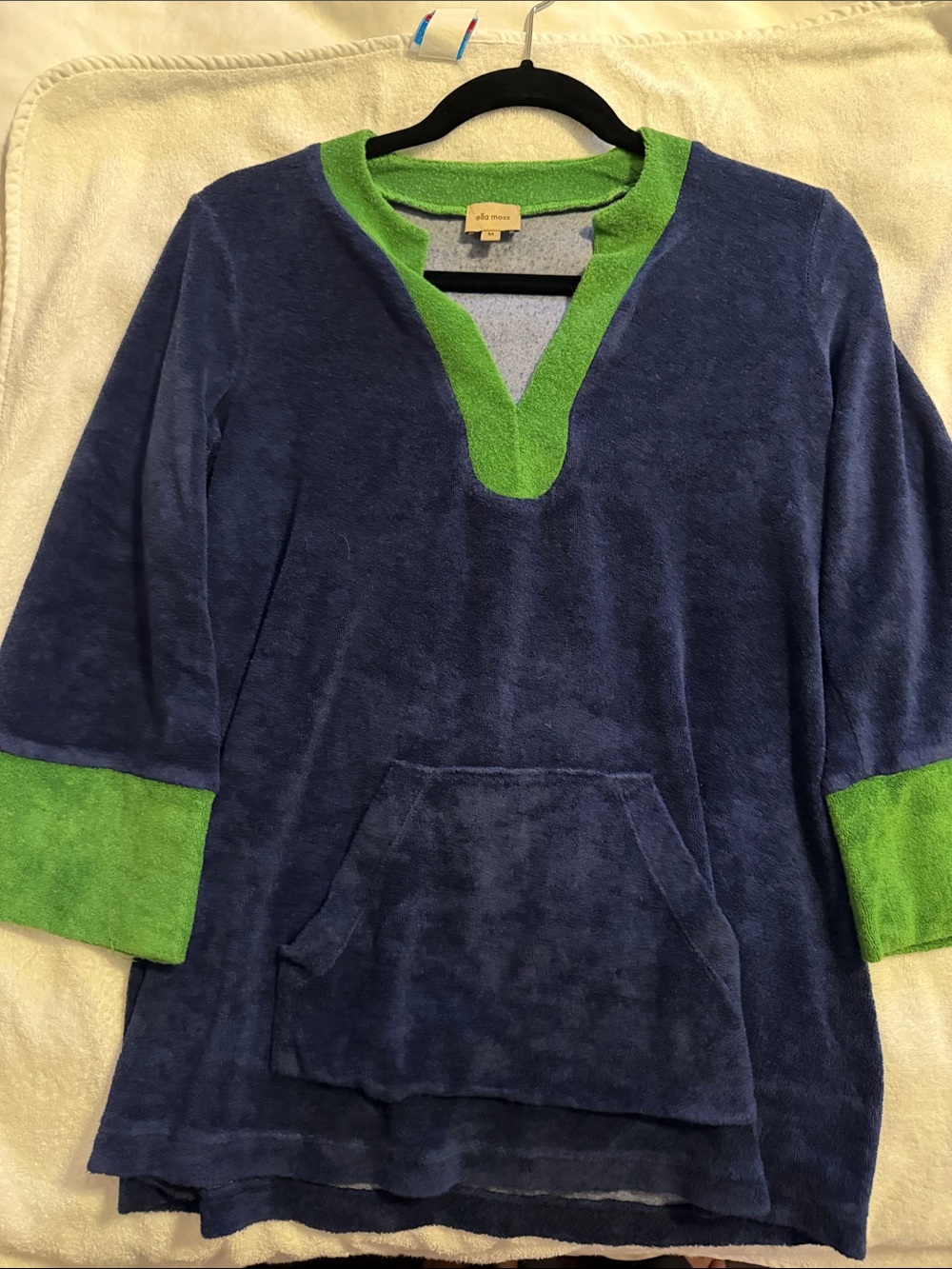 Ella Moss Navy Terry Pullover with Lime Green Trim